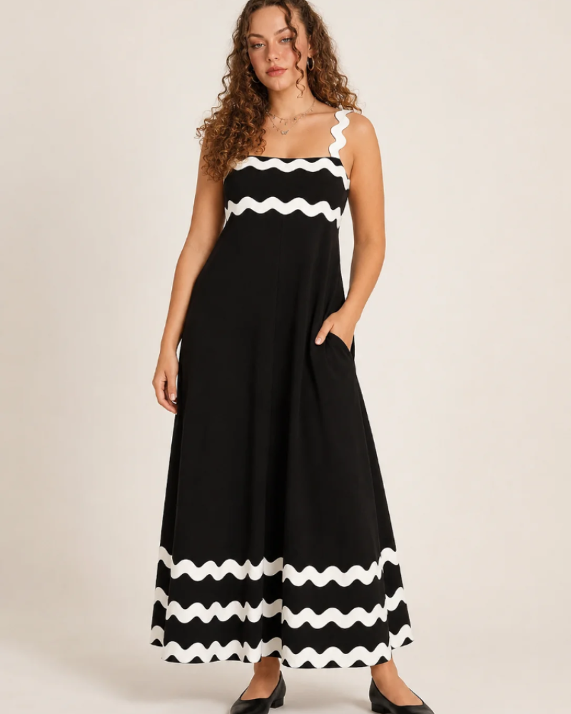 Tatum Maxikleid für Damen – langes Kleid mit verstellbaren Trägern und kontrastierenden Details