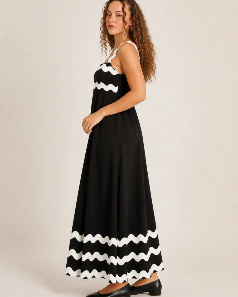 Tatum Maxikleid für Damen – langes Kleid mit verstellbaren Trägern und kontrastierenden Details