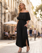 Odelie Robe Maxi Femme Été – Épaules Dénudées Volants & Poches