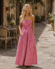 Berta Maxi Kjole til Kvinder med Striber – Tynde Stropper, Flydende Pasform, Smocket Ryg, Sommer