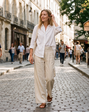Kendall Pantalón Mujer – Pantalón Ancho de Cintura Media Elástico Elegante con Cierre Invisible