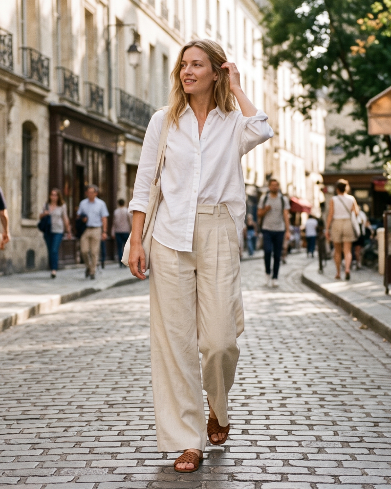 Kendall Pantalón Mujer – Pantalón Ancho de Cintura Media Elástico Elegante con Cierre Invisible