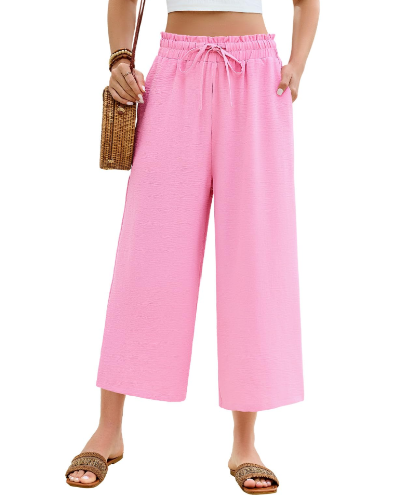 Pantaloni de damă Bexley 7/8 – talie înaltă elastică, croială lejeră, cu șnur și buzunare