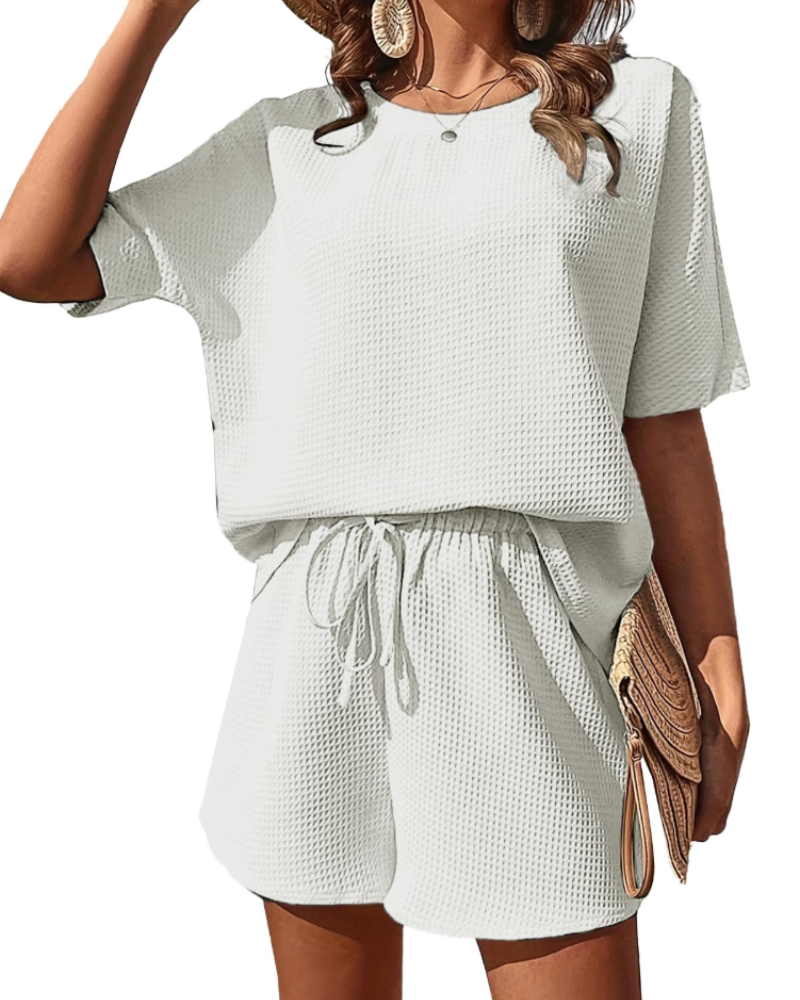 Scarlett Damen-Sommerensemble – T-Shirt & High-Waist-Shorts, 2-teilig, strukturiert