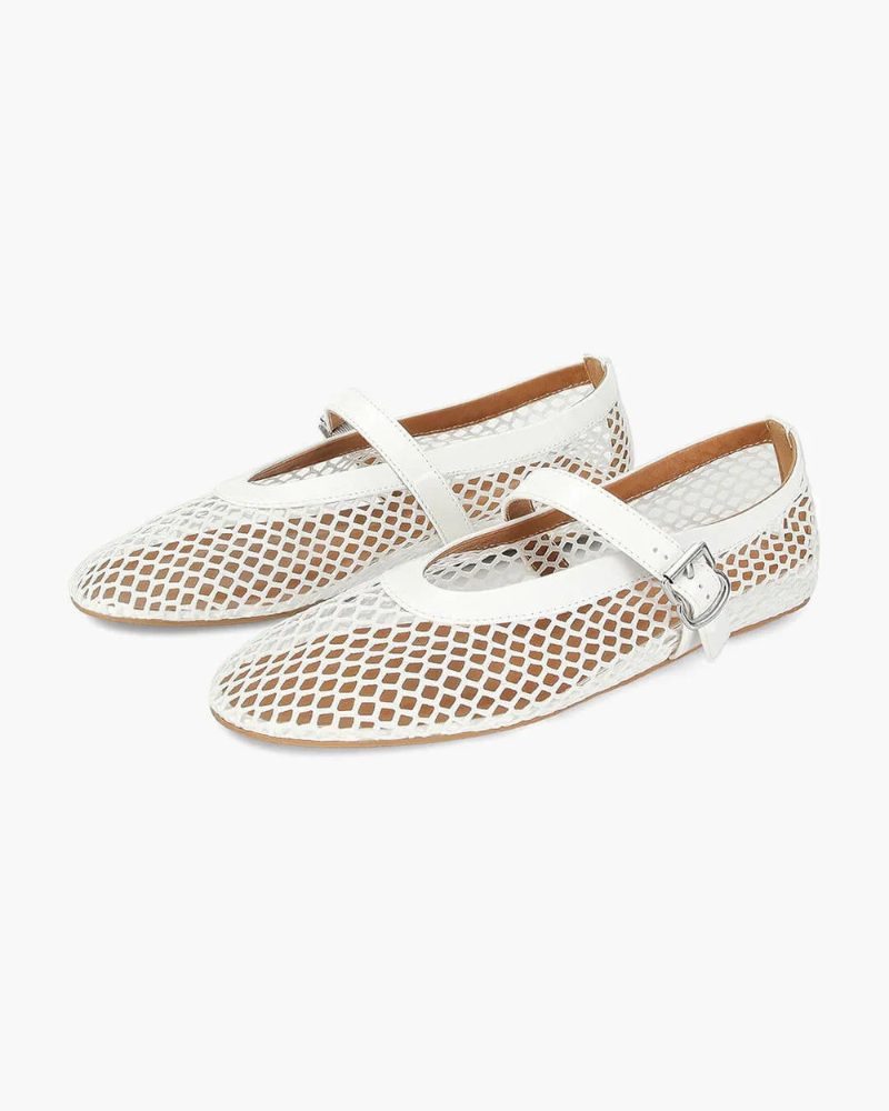 Maeve Ballerinas für Damen – Atmungsaktive Mesh-Schuhe mit Lederdetails und verstellbarem Riemen