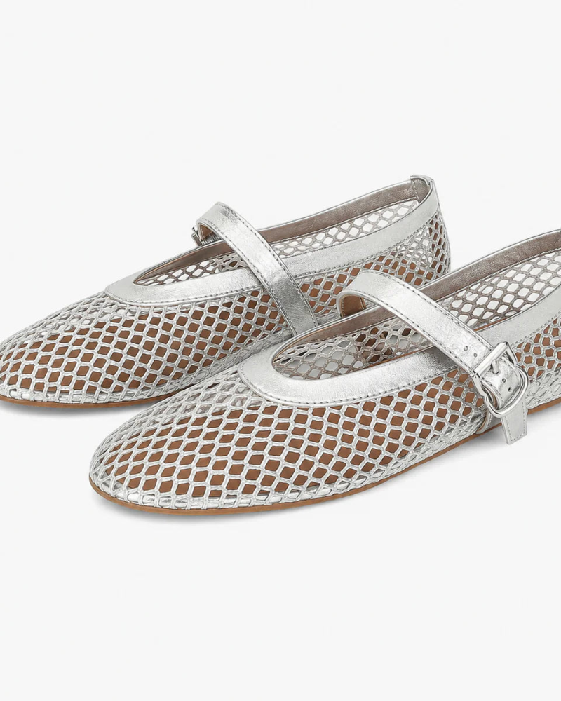 Maeve Ballerinas für Damen – Atmungsaktive Mesh-Schuhe mit Lederdetails und verstellbarem Riemen