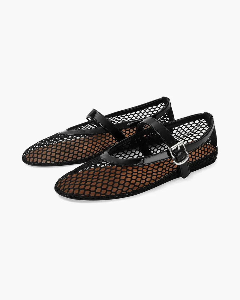 Maeve Ballerinas für Damen – Atmungsaktive Mesh-Schuhe mit Lederdetails und verstellbarem Riemen