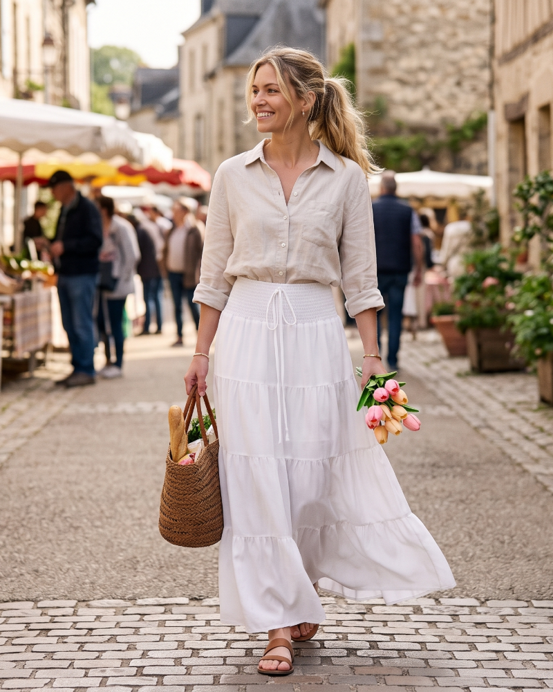 Zoe Jupe Maxi Dame 2-i-1 – Lang Chiffon Nederdel eller Stropløs Kjole med Elastisk Talje