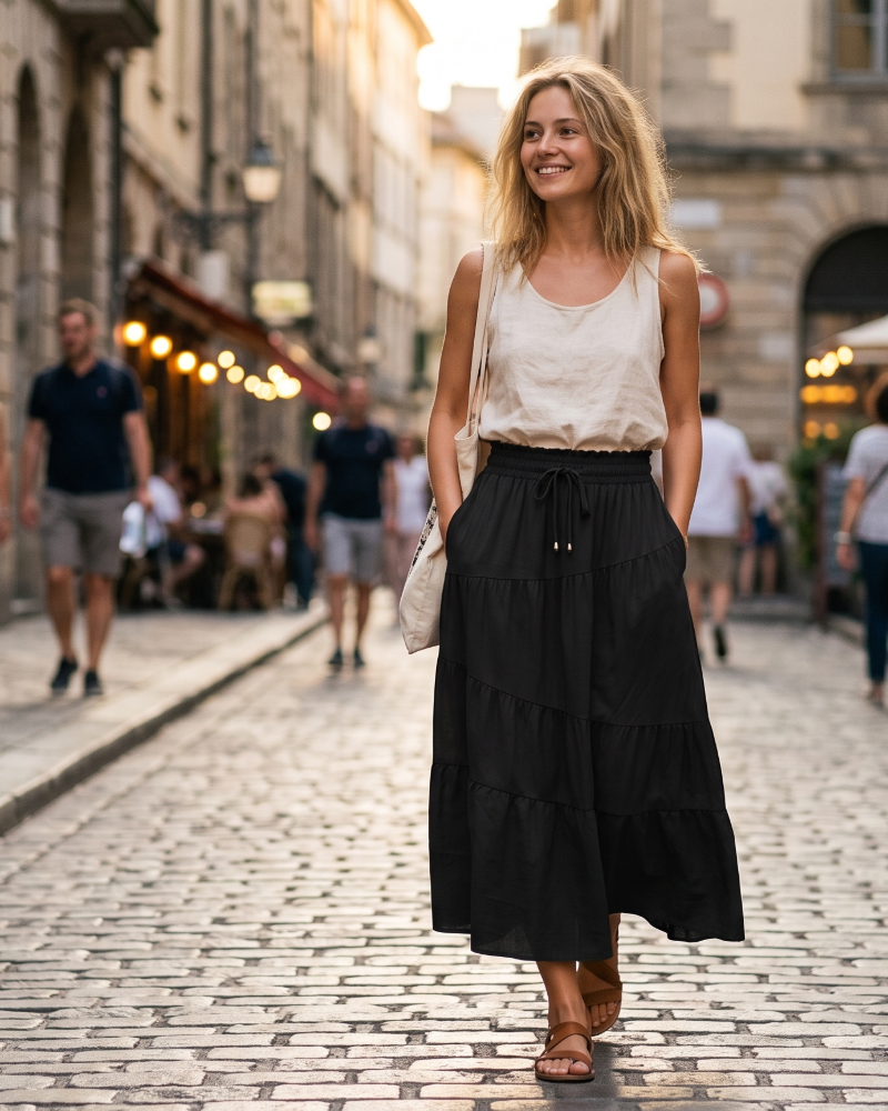 Gonna Scarlett Jupe Maxi Donna – Gonna Lunga Bohemien a Volant con Vita Elastica e Tasche