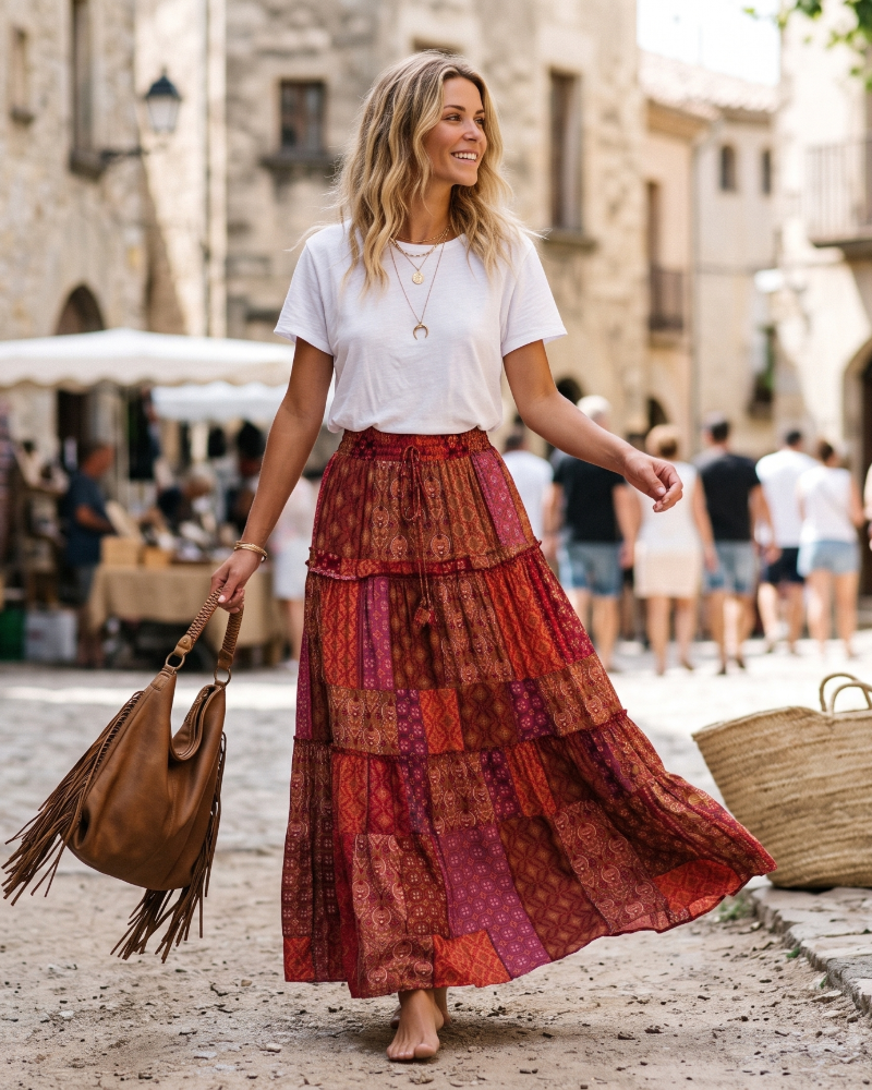 Midi sukně Madison Jupe pro ženy – rozšířená sukně s vysokým pasem a bočními kapsami