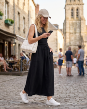 Elena Jupe Maxi Damen – Weit ausgestellter langer Rock mit elastischem Bund, Kordelzug und Taschen