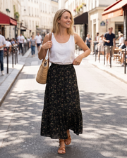 Natalie Jupe Maxi Femme – Jupe Longue Évasée avec Taille Haute Élastique, Volants & Poches