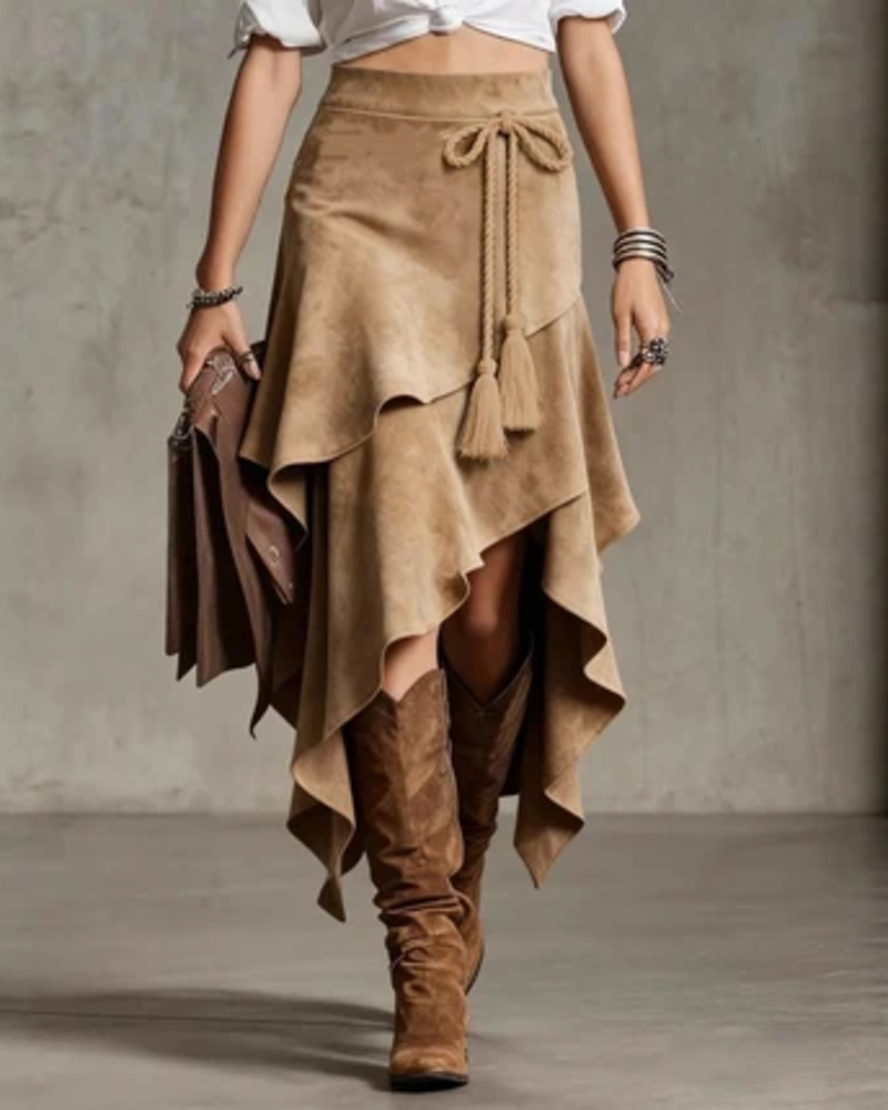 Celestine Skirt Women's Wallet – Elegant High-Waisted Asymmetric Suede Effect Skirt