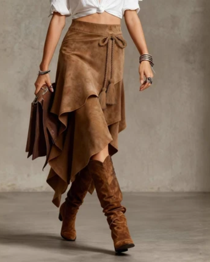 Celestine Skirt Women's Wallet – Elegant High-Waisted Asymmetric Suede Effect Skirt
