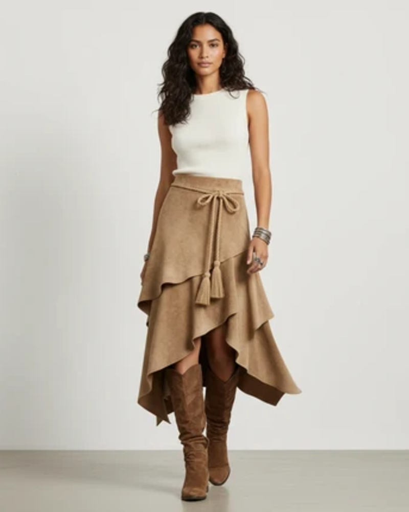 Celestine Skirt Women's Wallet – Elegant High-Waisted Asymmetric Suede Effect Skirt