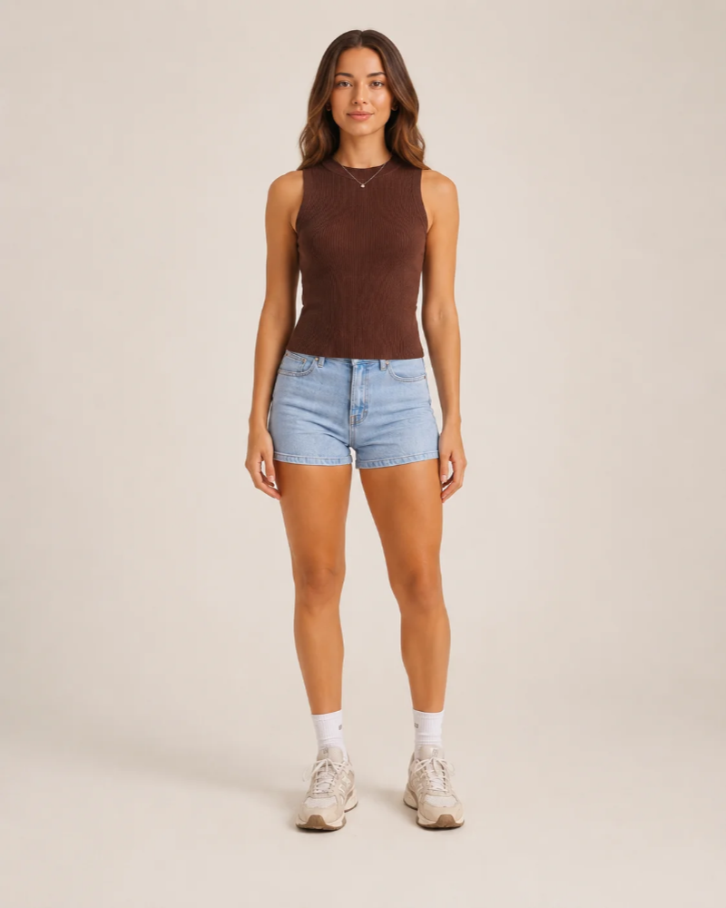 Emery Damen-Top – Elegantes, ärmelloses, geripptes Stretch-Oberteil mit Rundhalsausschnitt