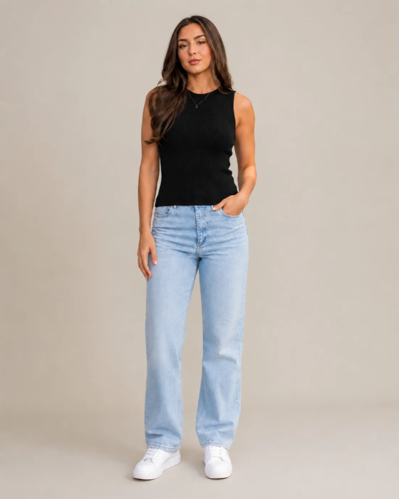 Emery Damen-Top – Elegantes, ärmelloses, geripptes Stretch-Oberteil mit Rundhalsausschnitt