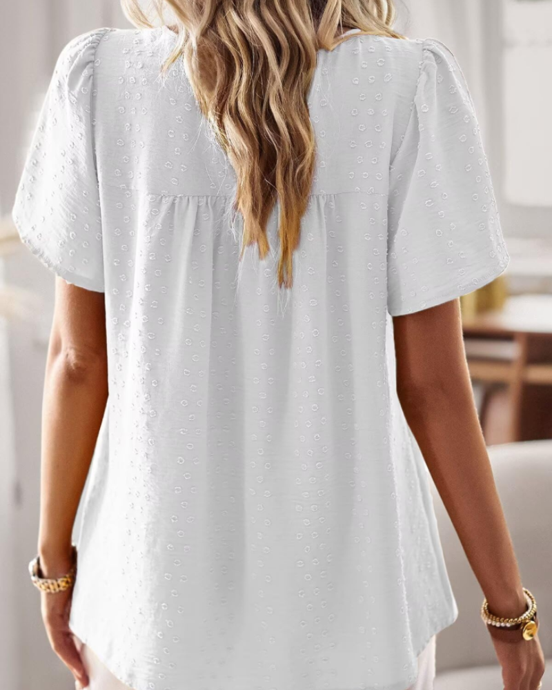 Grace Bluse Bohème Damen – Tunika mit Rundhalsausschnitt, Spitze und kurzen Sommerärmeln