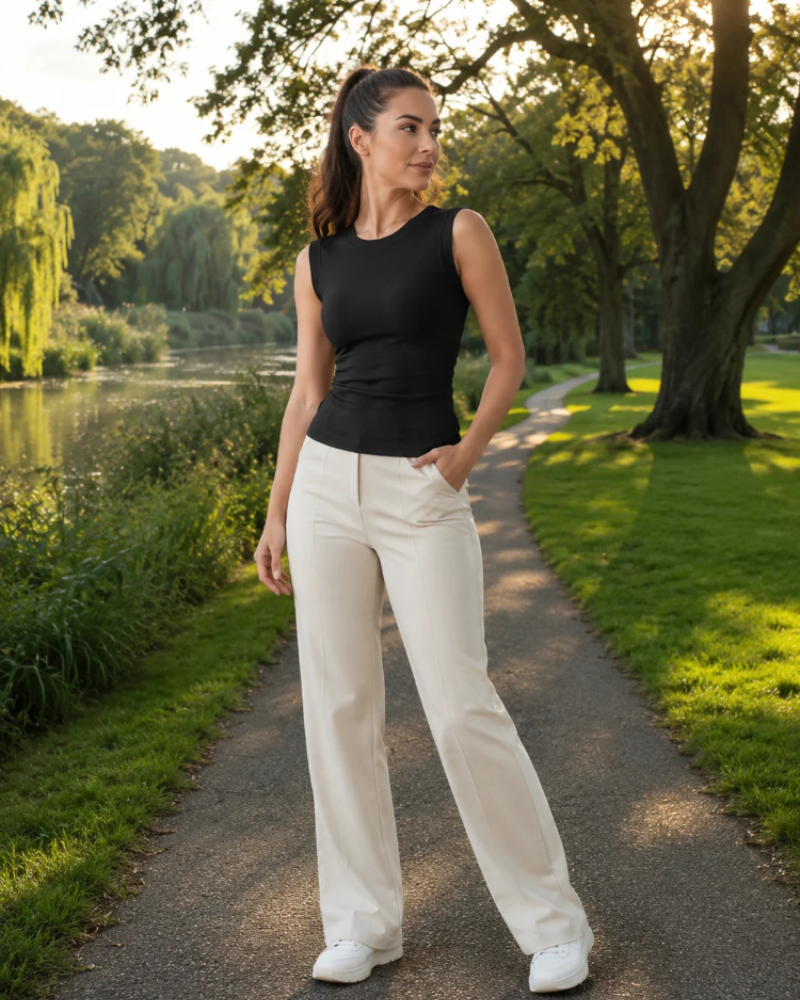 Sloane Dame Tanktop – Blød og Elegant Basis Ærmeløs Top med Rund Hals