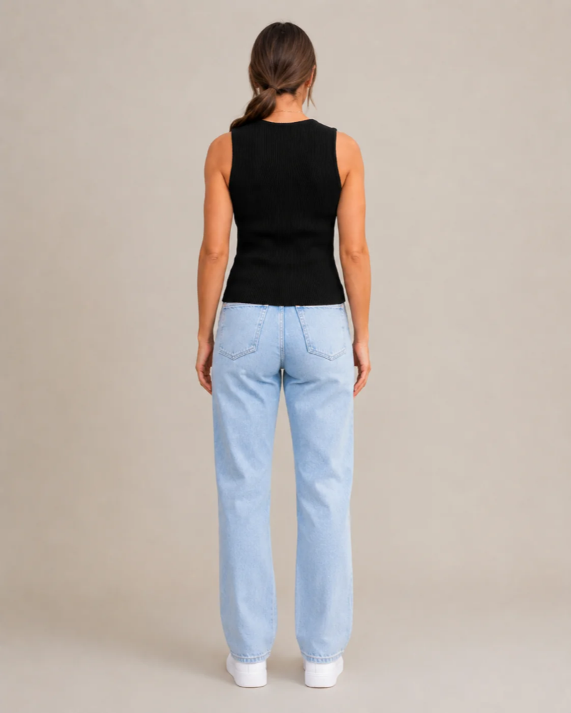 Emery Damen-Top – Elegantes, ärmelloses, geripptes Stretch-Oberteil mit Rundhalsausschnitt