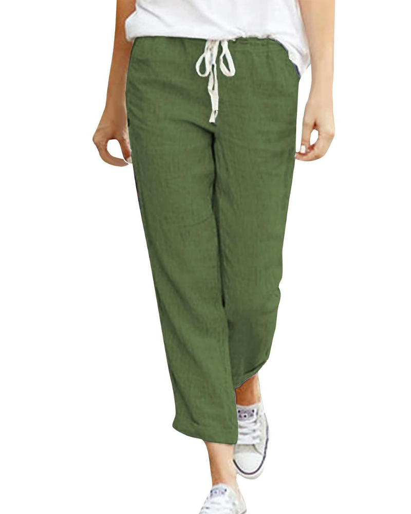 Mia Linnen Damesbroek – 7/8 Broek met Koord en Zakjes