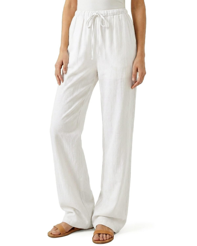 Olivia Pantalon Femme Grande en Lin – Pantalon Long à Jambes Droites avec Taille Élastique & Poches
