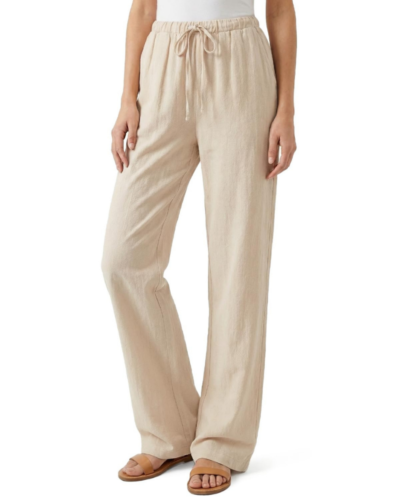 Olivia Pantalon Femme Grande en Lin – Pantalon Long à Jambes Droites avec Taille Élastique & Poches