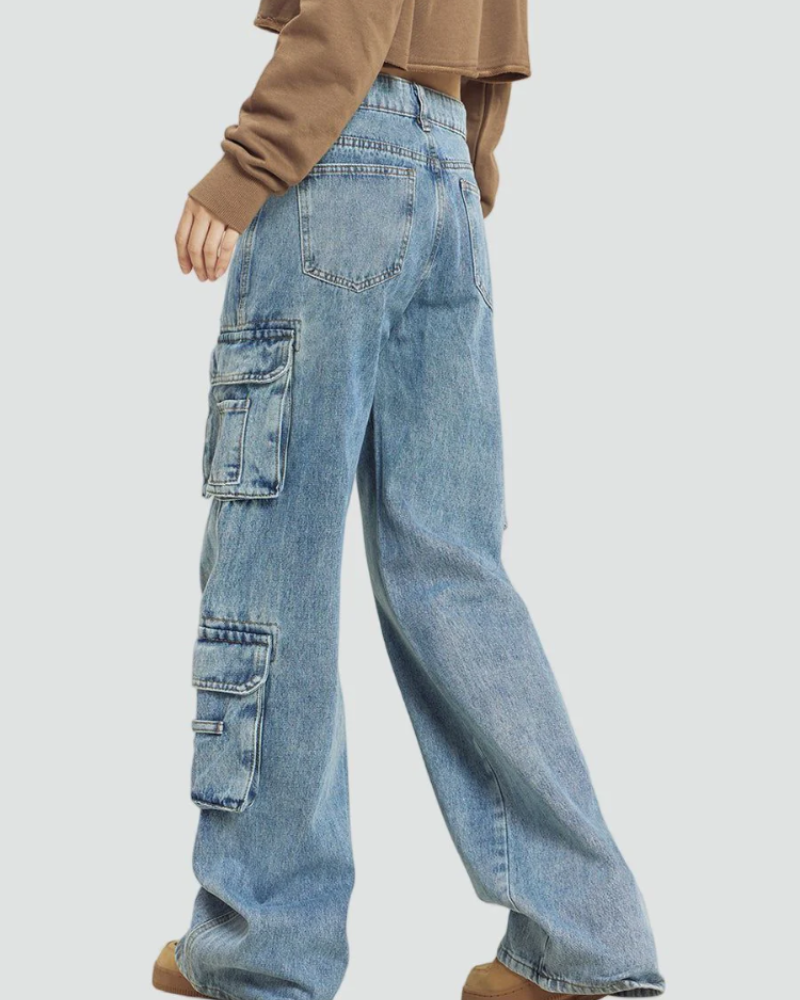 Reagan Jean Cargo pro ženy – Baggy džíny s širokými nohavicemi, kapsami ve stylu utility, retro denim