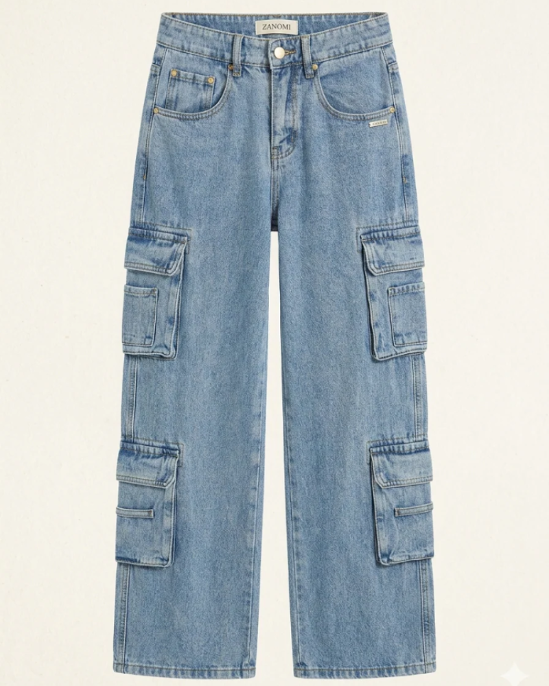 Reagan Jean Cargo pro ženy – Baggy džíny s širokými nohavicemi, kapsami ve stylu utility, retro denim