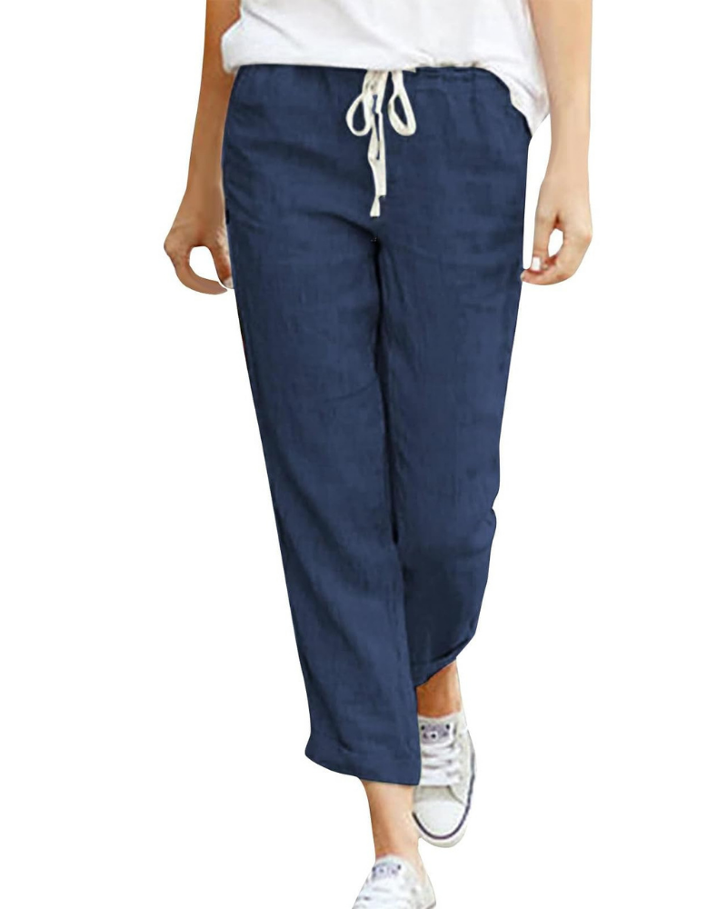 Mia Linnen Damesbroek – 7/8 Broek met Koord en Zakjes