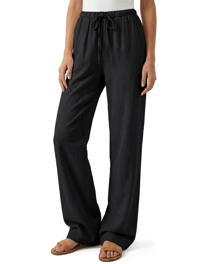 Olivia Pantalon Femme Grande en Lin – Pantalon Long à Jambes Droites avec Taille Élastique & Poches
