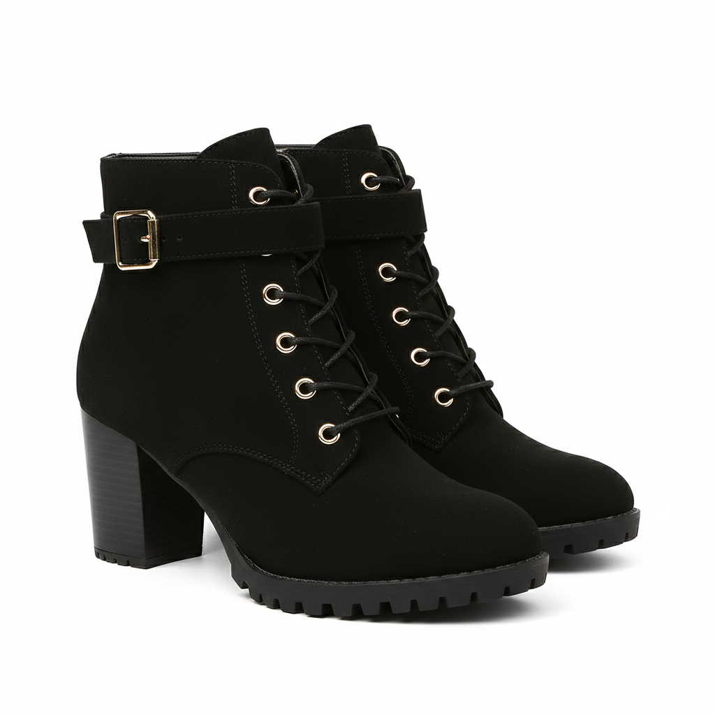 Luciana Women's Ankle Boots Martin Style with Metal Buckle – Comfortable Thick Heel & Modern Style