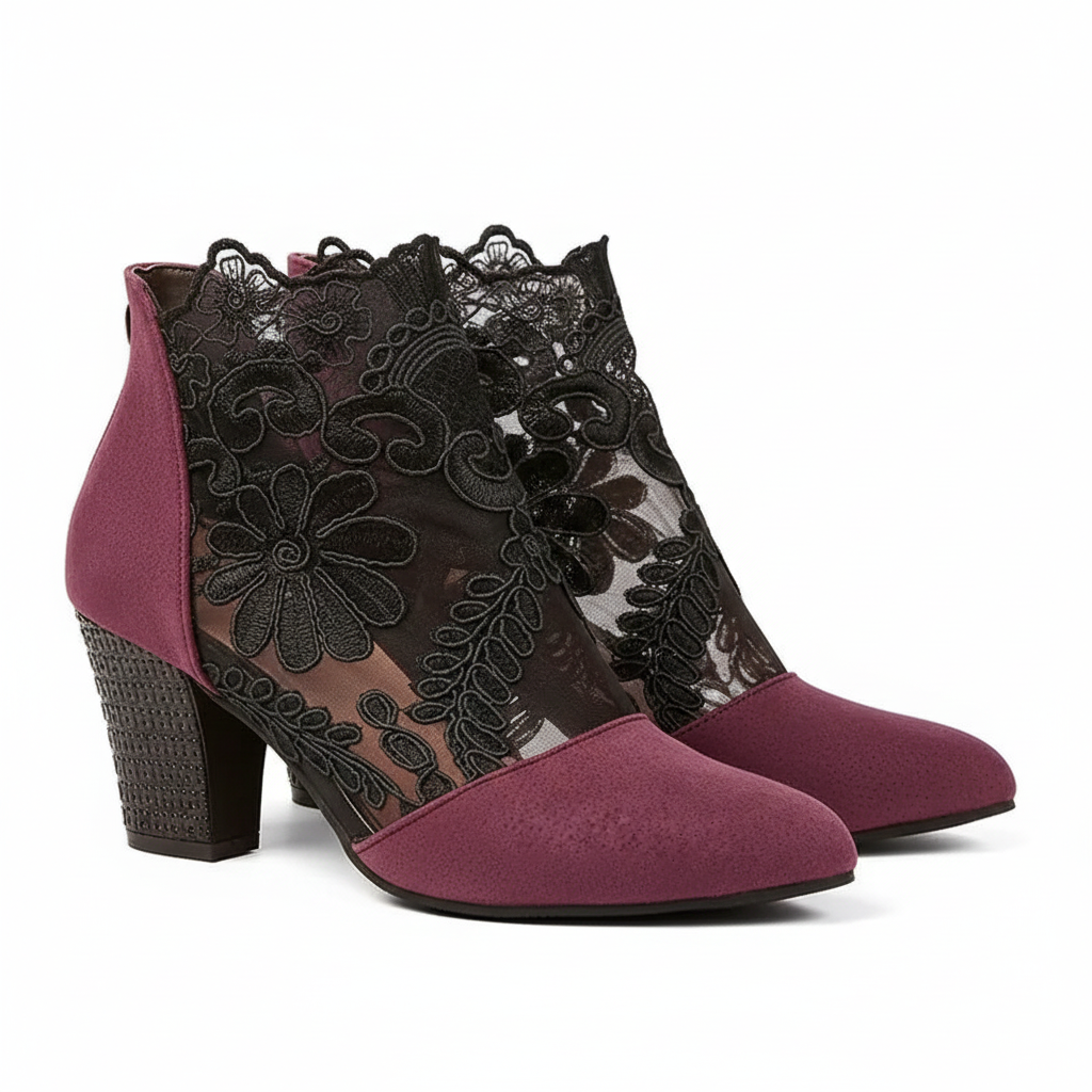 Chelsea Women's Mesh Shoes – Elegant Floral Pattern Pumps with Heel