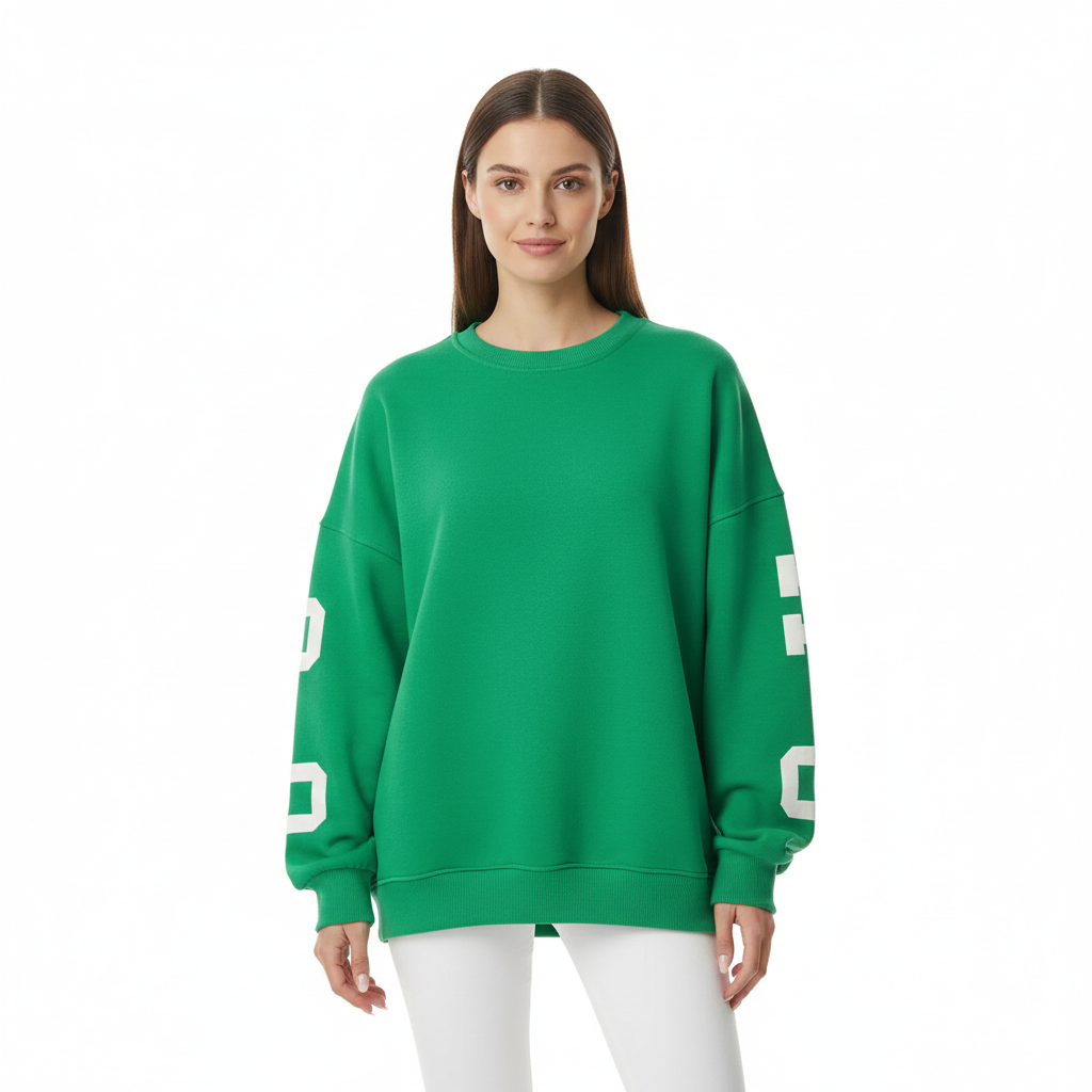 Bluza Arvery Oversize Damska – Bawełniany Sweter z Graficznymi Rękawami i Okrągłym Kołnierzem