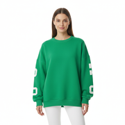 Bluza Arvery Oversize Damska – Bawełniany Sweter z Graficznymi Rękawami i Okrągłym Kołnierzem