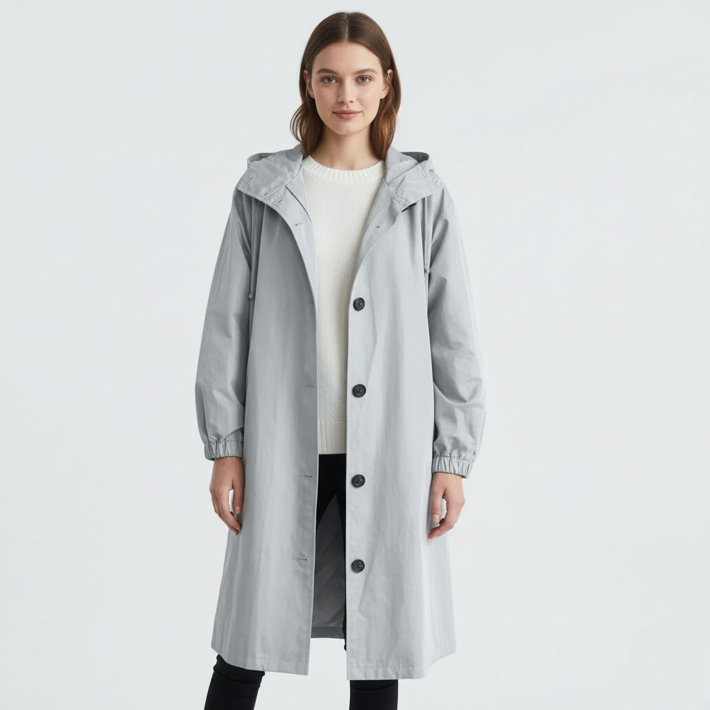 Arlyn Trenchcoat Damen – Langer Oversize-Mantel mit Kapuze & elegantem Schnitt