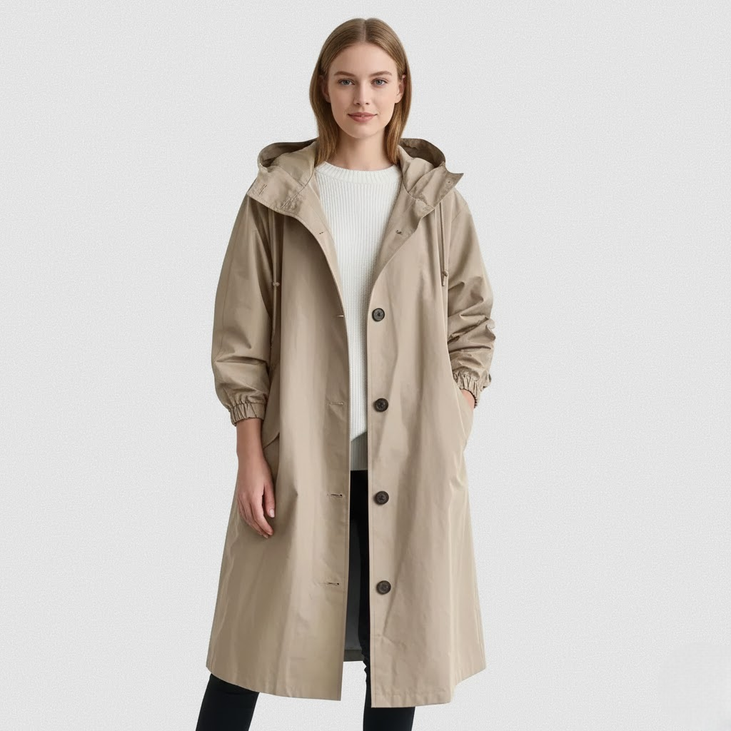 Arlyn Trenchcoat Damen – Langer Oversize-Mantel mit Kapuze & elegantem Schnitt