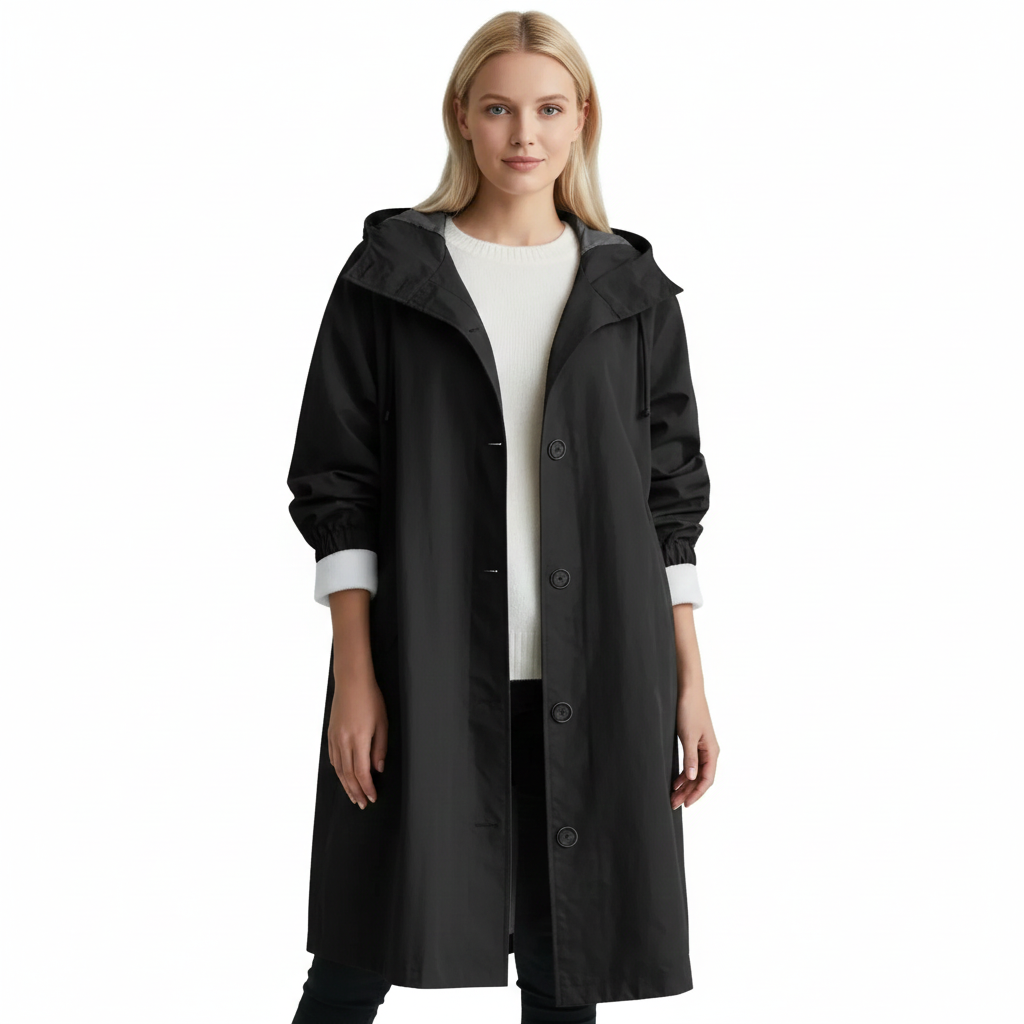 Arlyn Trenchcoat Damen – Langer Oversize-Mantel mit Kapuze & elegantem Schnitt