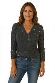 Zane Original Women's V-Neck Blouse – Elegant Lightweight Sparkly Blouse for Spring & Summer