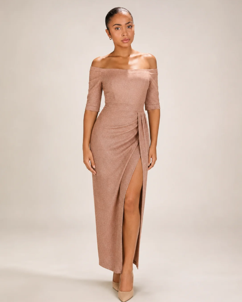 Bianca Robe Midi Femme – Robe Bustier avec Fente Haute Coupe Ajustée Élégante