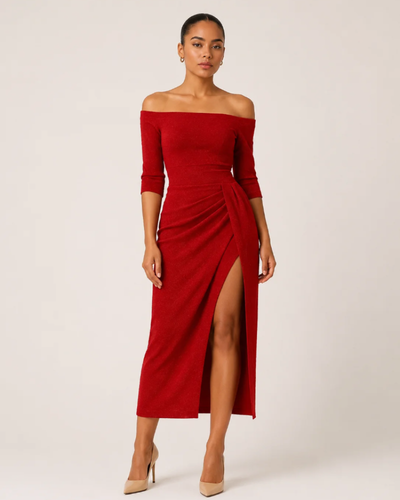 Bianca Robe Midi Femme – Robe Bustier avec Fente Haute Coupe Ajustée Élégante