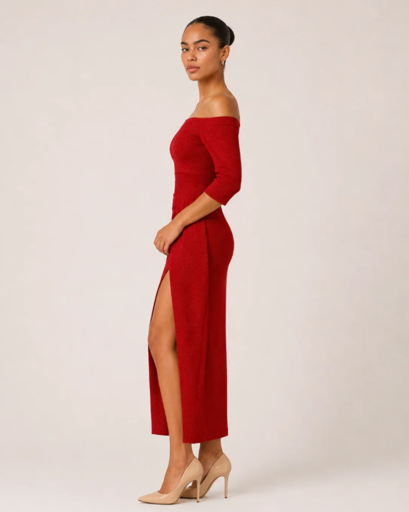 Bianca Robe Midi Femme – Robe Bustier avec Fente Haute Coupe Ajustée Élégante