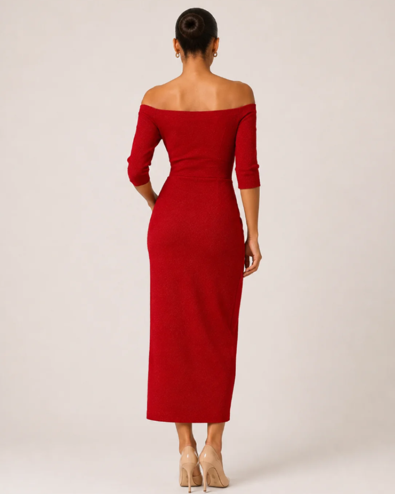 Bianca Robe Midi Femme – Robe Bustier avec Fente Haute Coupe Ajustée Élégante