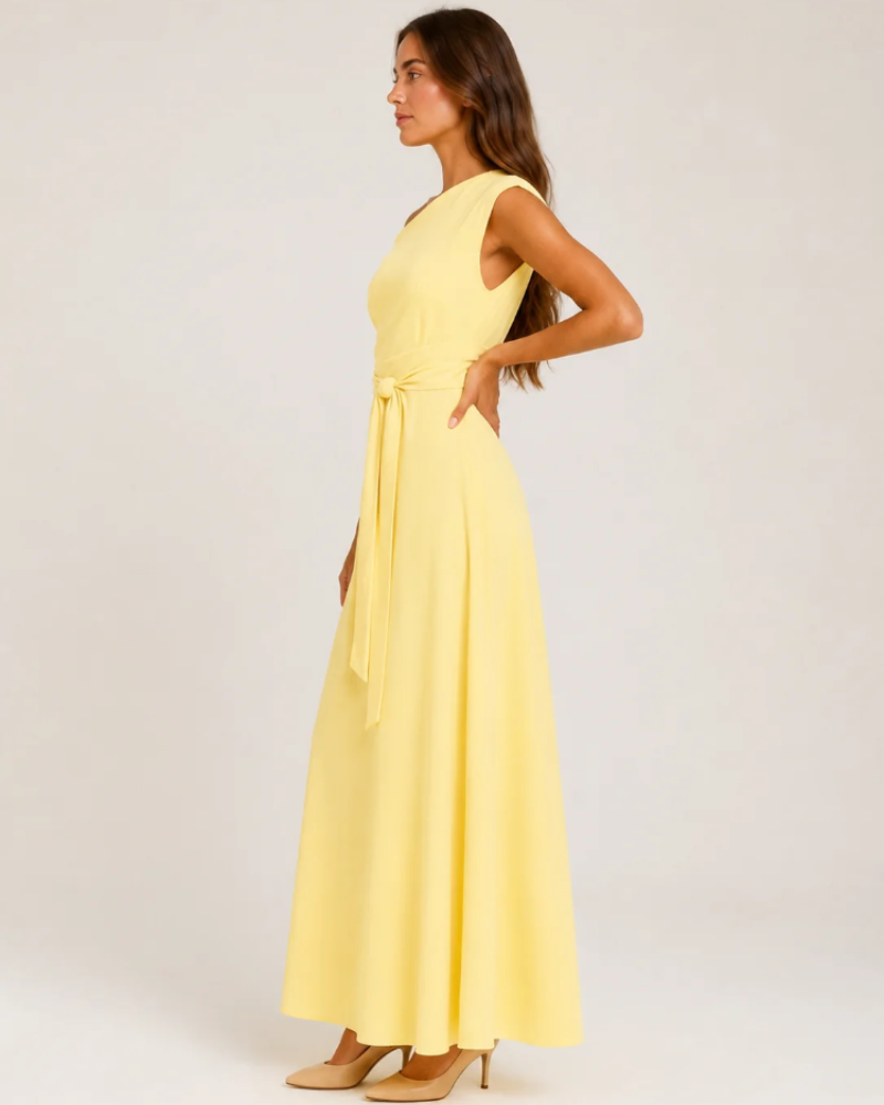 Aurora Robe Maxi Femme – Robe Longue Asymétrique à Épaule Dénudée avec Ceinture Élégante