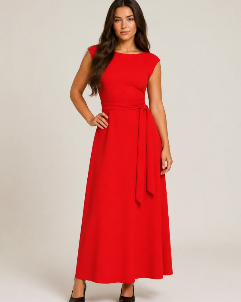 Aurora Robe Maxi Femme – Robe Longue Asymétrique à Épaule Dénudée avec Ceinture Élégante