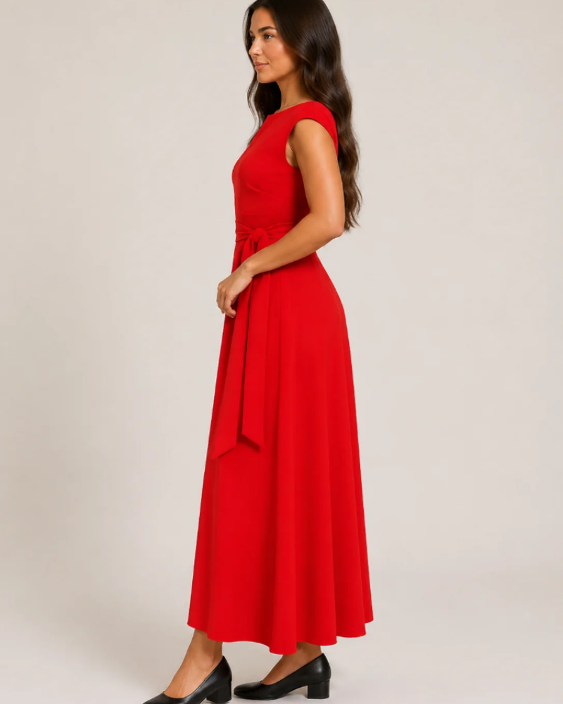 Aurora Robe Maxi Femme – Robe Longue Asymétrique à Épaule Dénudée avec Ceinture Élégante