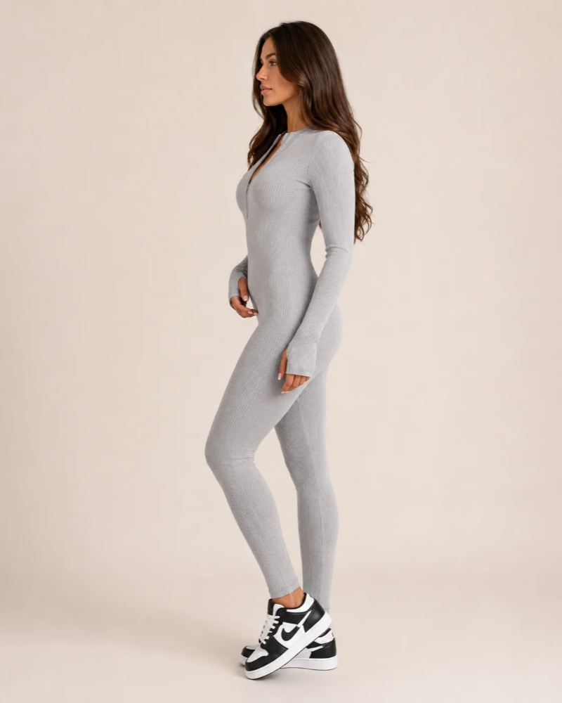 Peyton Combinaison Sport Femme – Jumpsuit Sans Couture à Manches Longues avec Zip