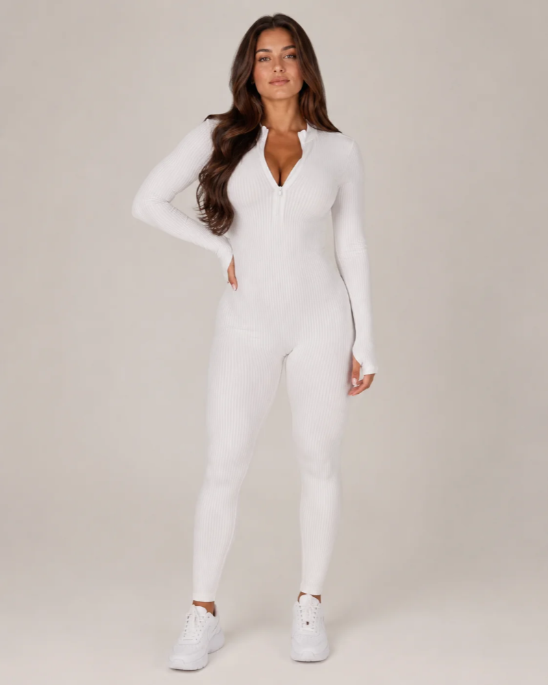 Peyton Combinaison Sport Femme – Jumpsuit Sans Couture à Manches Longues avec Zip