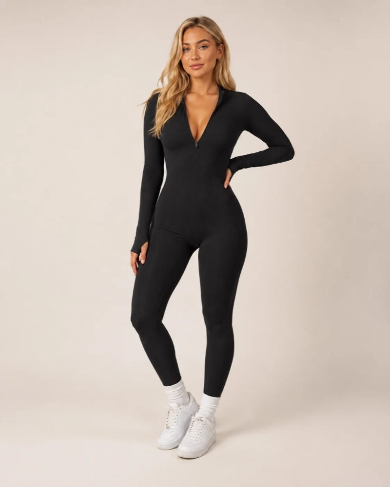 Peyton Combinaison Sport Femme – Jumpsuit Sans Couture à Manches Longues avec Zip