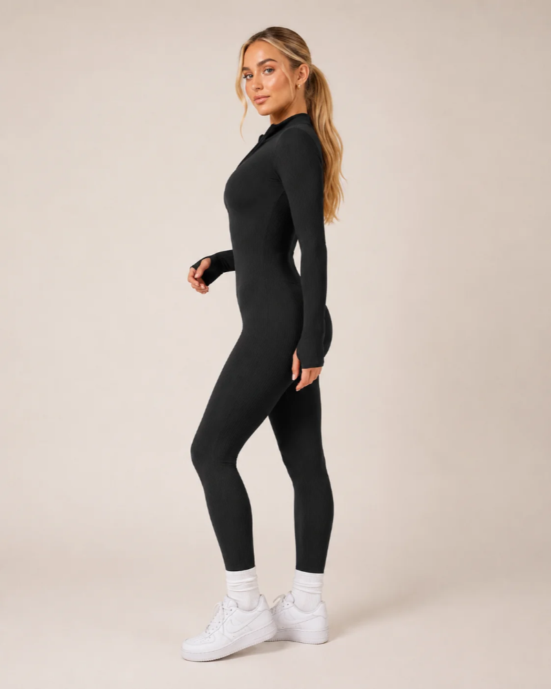 Peyton Combinaison Sport Femme – Jumpsuit Sans Couture à Manches Longues avec Zip
